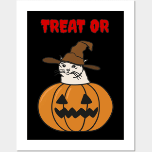 Trick or Treat Halloween Sad Cat Meme Posters and Art